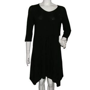 EILEEN FISHER Dress, M, Black Jersey, mid-length sleeves, Viscose, Sharkbite hem